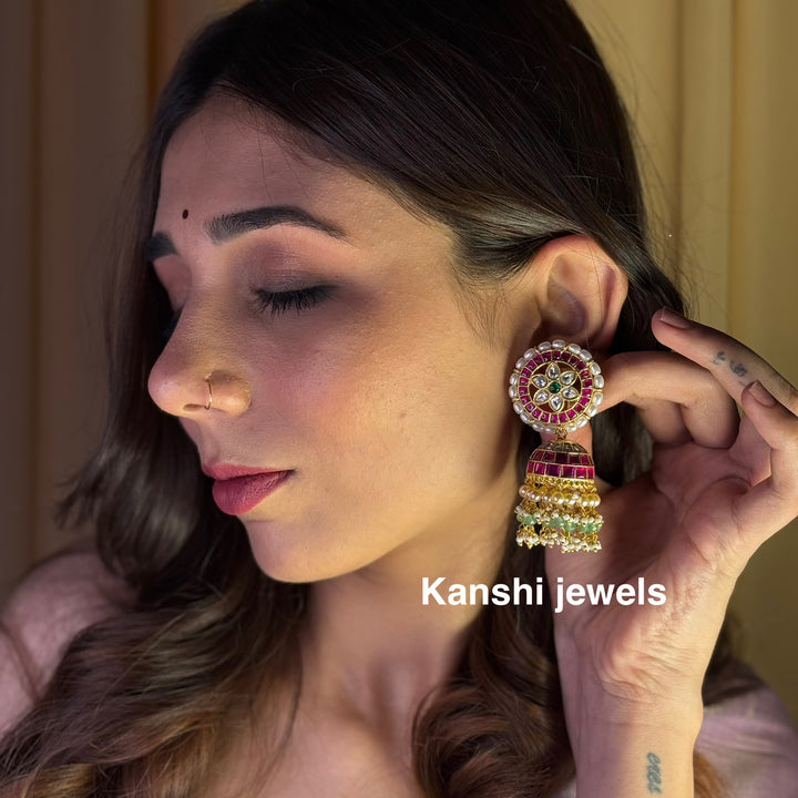 Jadau Kundan earrings by Kanshi Jewels,
Dulhan Kundan earrings,
Traditional Jadau earrings design,
Handcrafted Kundan earrings set,
Gold Jadau earrings for wedding,
Jadau Kundan earrings,
Kundan jhumka earrings,
