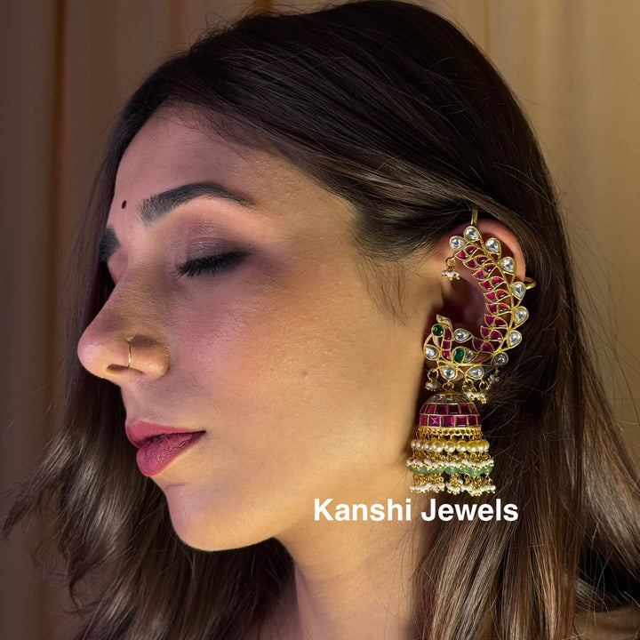 Jadau Kundan earrings by Kanshi Jewels,
Dulhan Kundan earrings,
Traditional Jadau earrings design,
Handcrafted Kundan earrings set,
Gold Jadau earrings for wedding,
Jadau Kundan earrings,
Kundan jhumka earrings,

