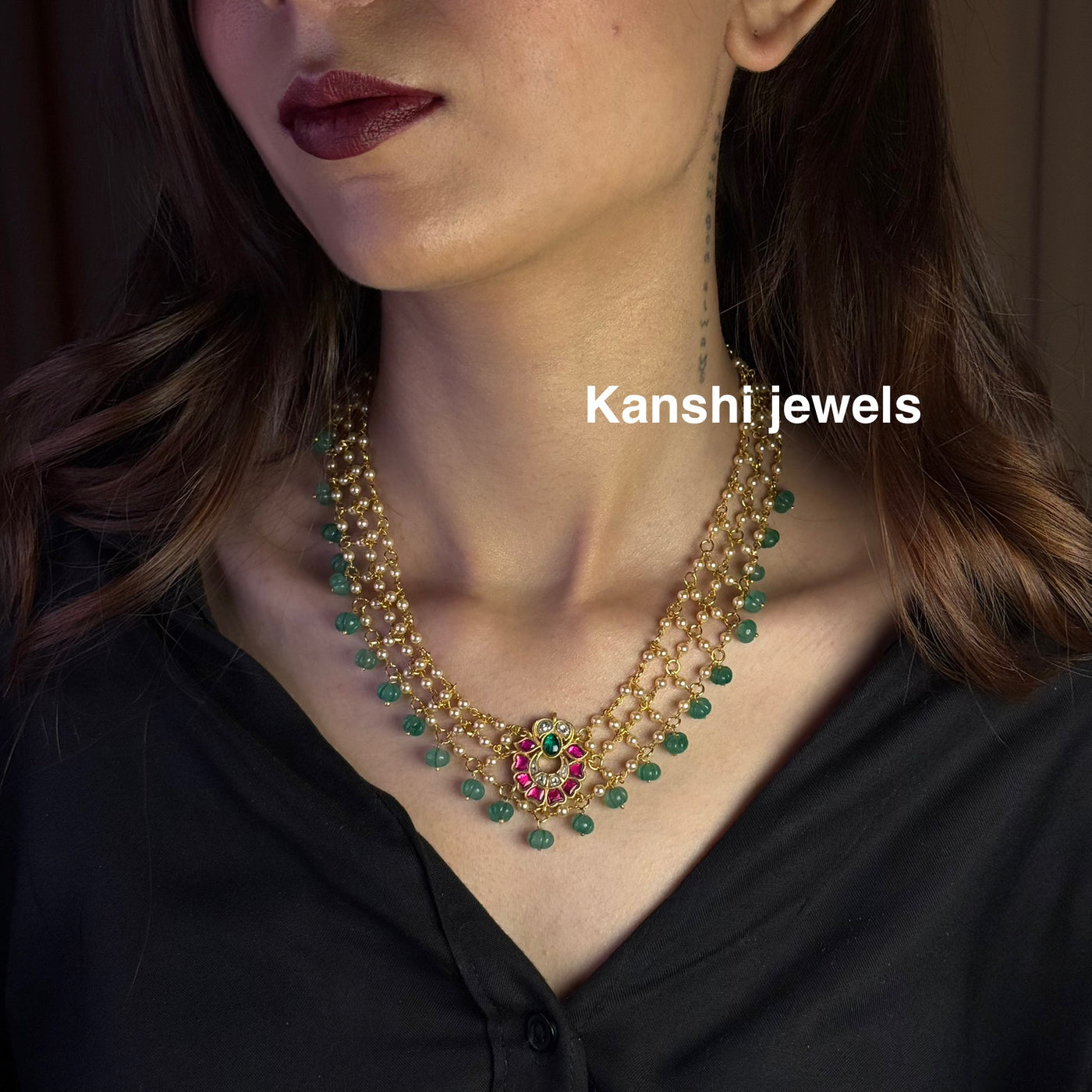 Jadau Chain Necklace with earrings