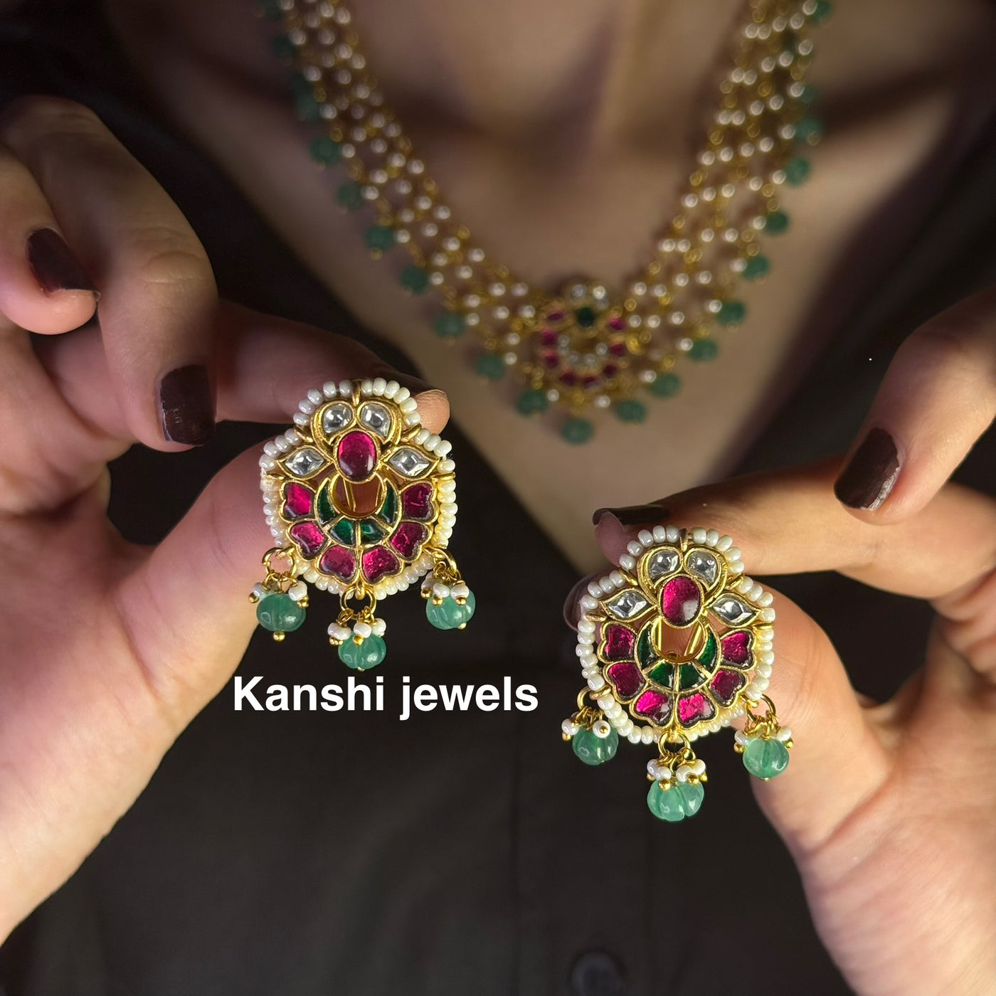 Jadau Chain Necklace with earrings