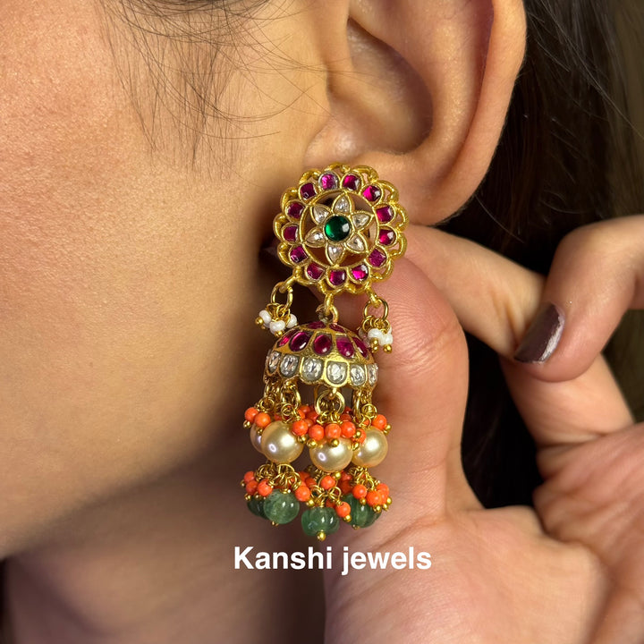 Jadau Kundan earrings by Kanshi Jewels,
Dulhan Kundan earrings,
Traditional Jadau earrings design,
Handcrafted Kundan earrings set,
Gold Jadau earrings for wedding,
Jadau Kundan earrings,
Kundan jhumka earrings,
