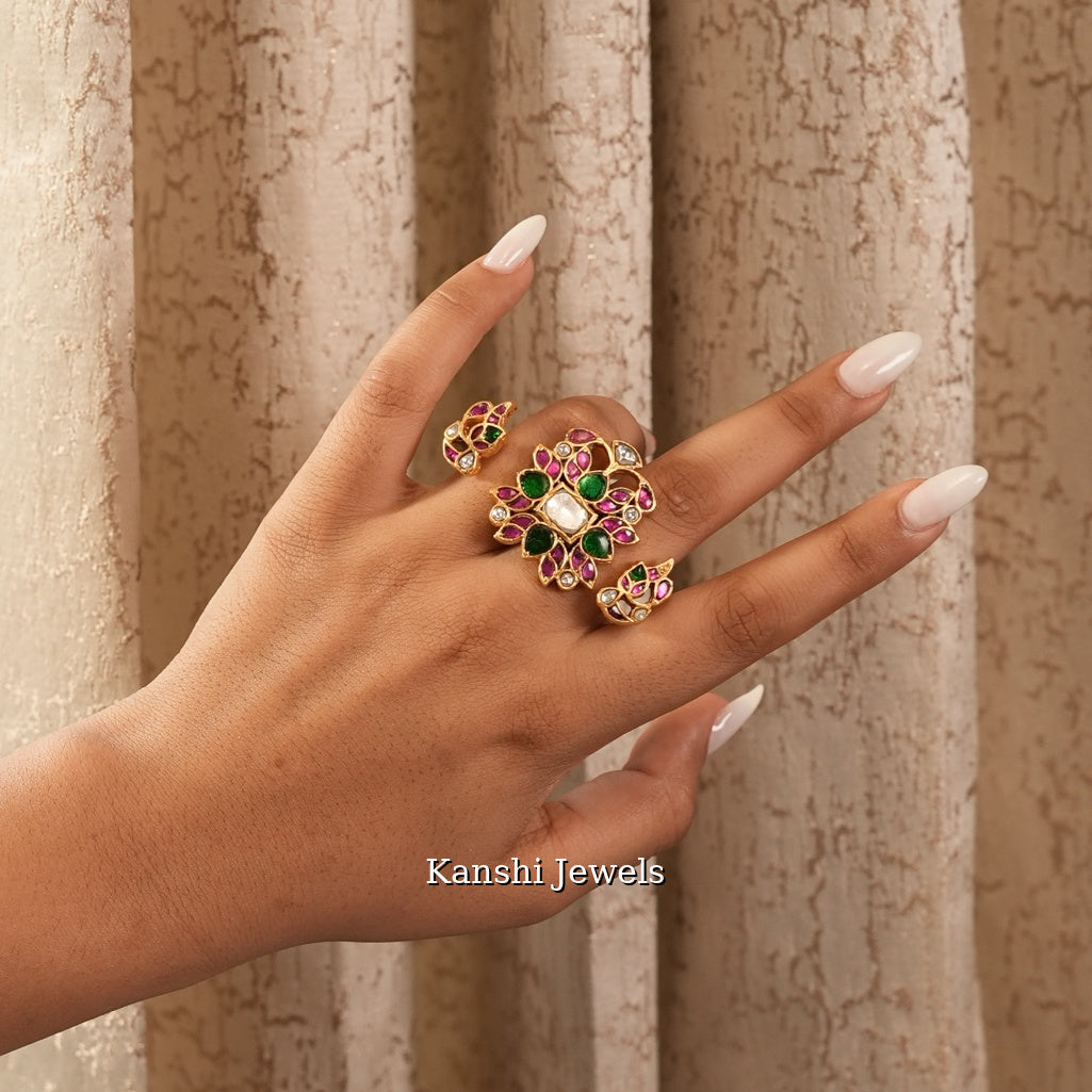 Exclusive Two Finger Jadau Adjustable Ring