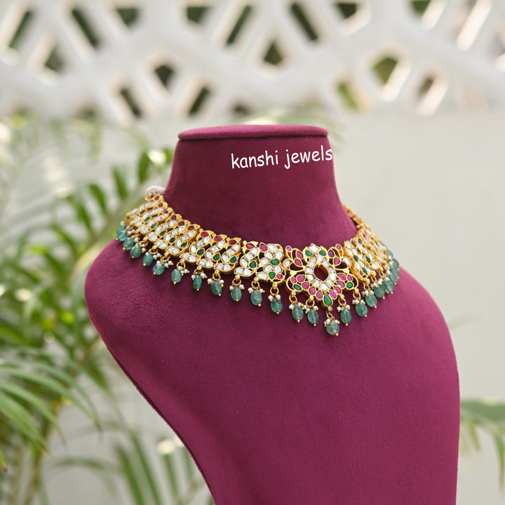 Mossanite kundan fusion necklace