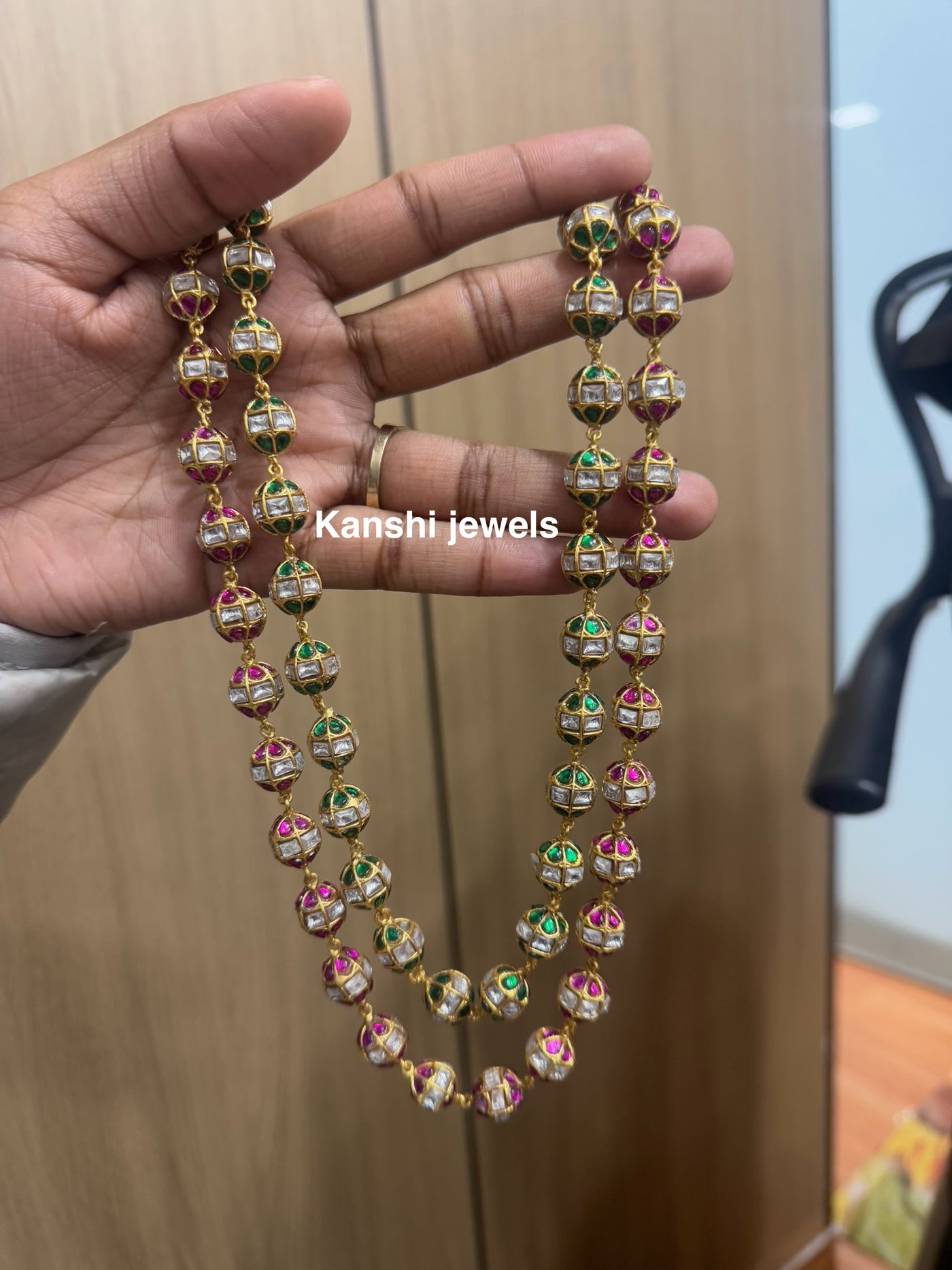 Multi kundan ball double layer necklace