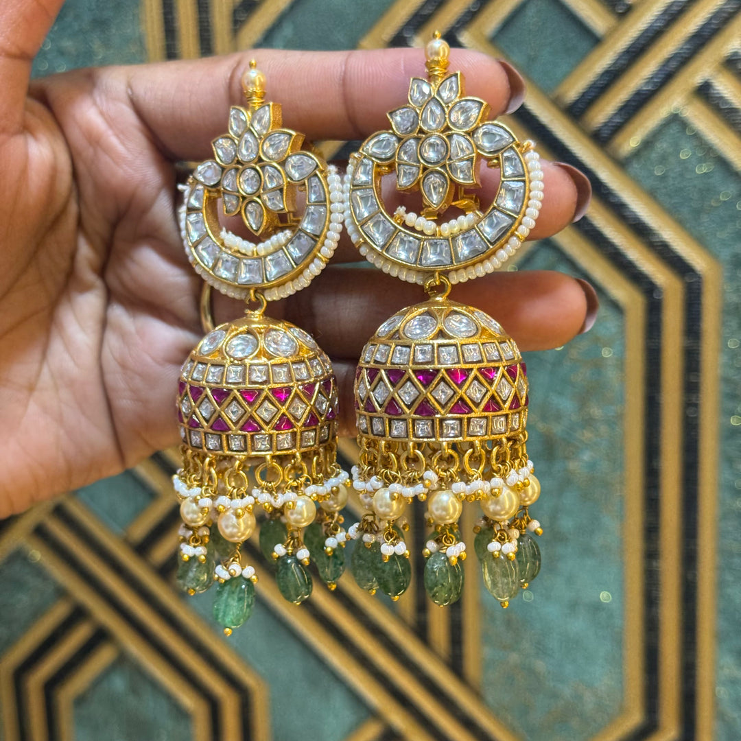 Jadau Kundan earrings by Kanshi Jewels,
Dulhan Kundan earrings,
Traditional Jadau earrings design,
Handcrafted Kundan earrings set,
Gold Jadau earrings for wedding,
Jadau Kundan earrings,
Kundan jhumka earrings,