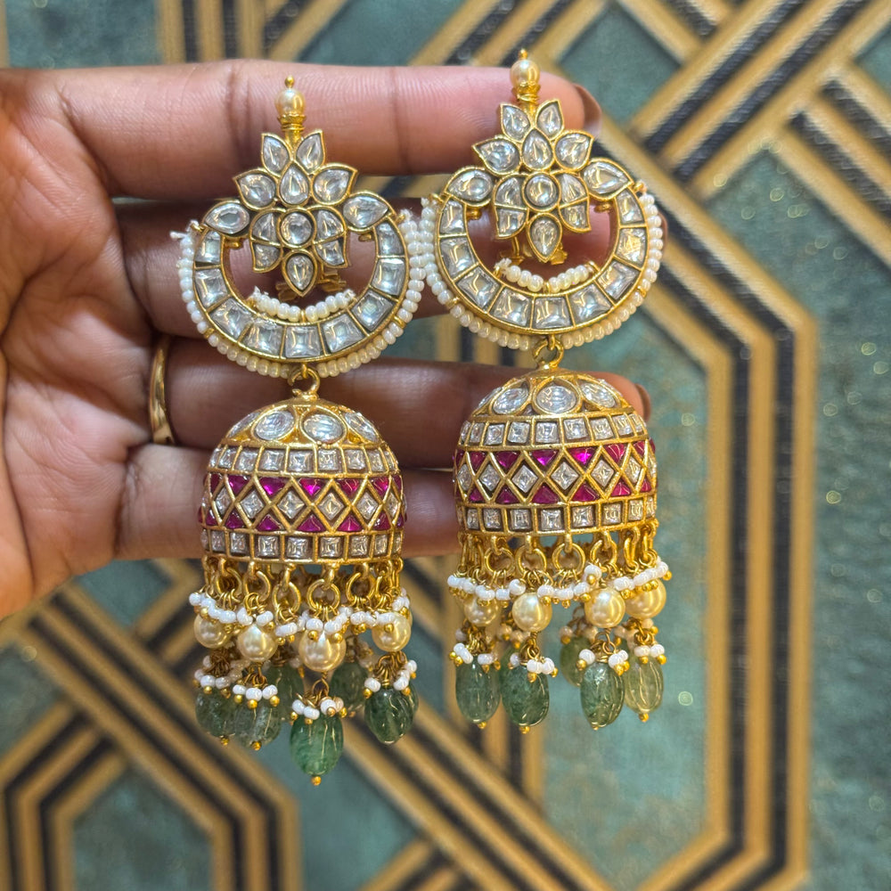 Jadau Kundan earrings by Kanshi Jewels,
Dulhan Kundan earrings,
Traditional Jadau earrings design,
Handcrafted Kundan earrings set,
Gold Jadau earrings for wedding,
Jadau Kundan earrings,
Kundan jhumka earrings,