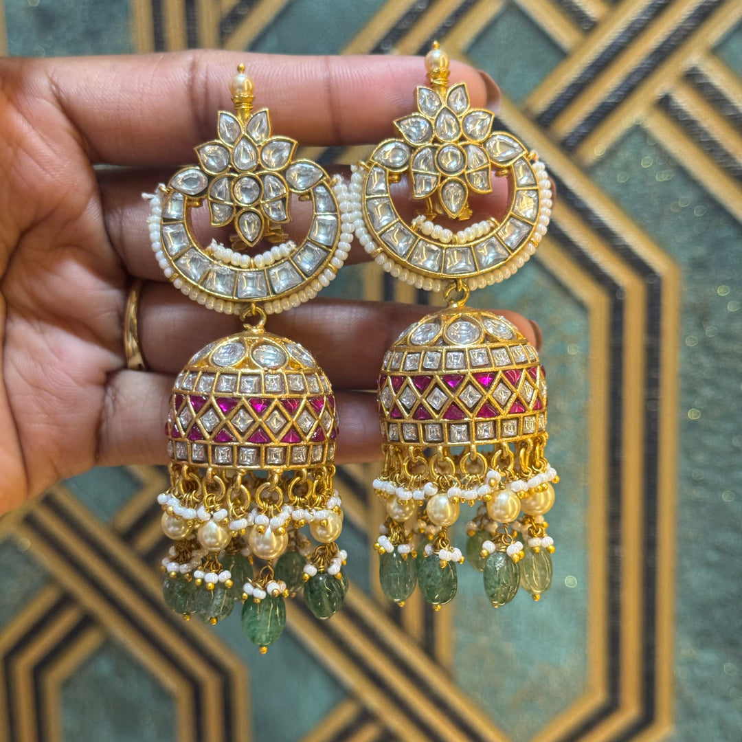 Jadau Kundan earrings by Kanshi Jewels,
Dulhan Kundan earrings,
Traditional Jadau earrings design,
Handcrafted Kundan earrings set,
Gold Jadau earrings for wedding,
Jadau Kundan earrings,
Kundan jhumka earrings,