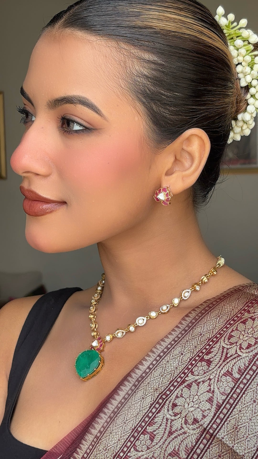 Heart emerald motive diamond fusion set