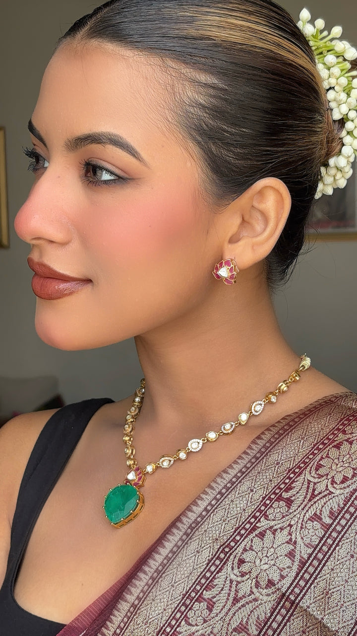 Heart emerald motive diamond fusion set