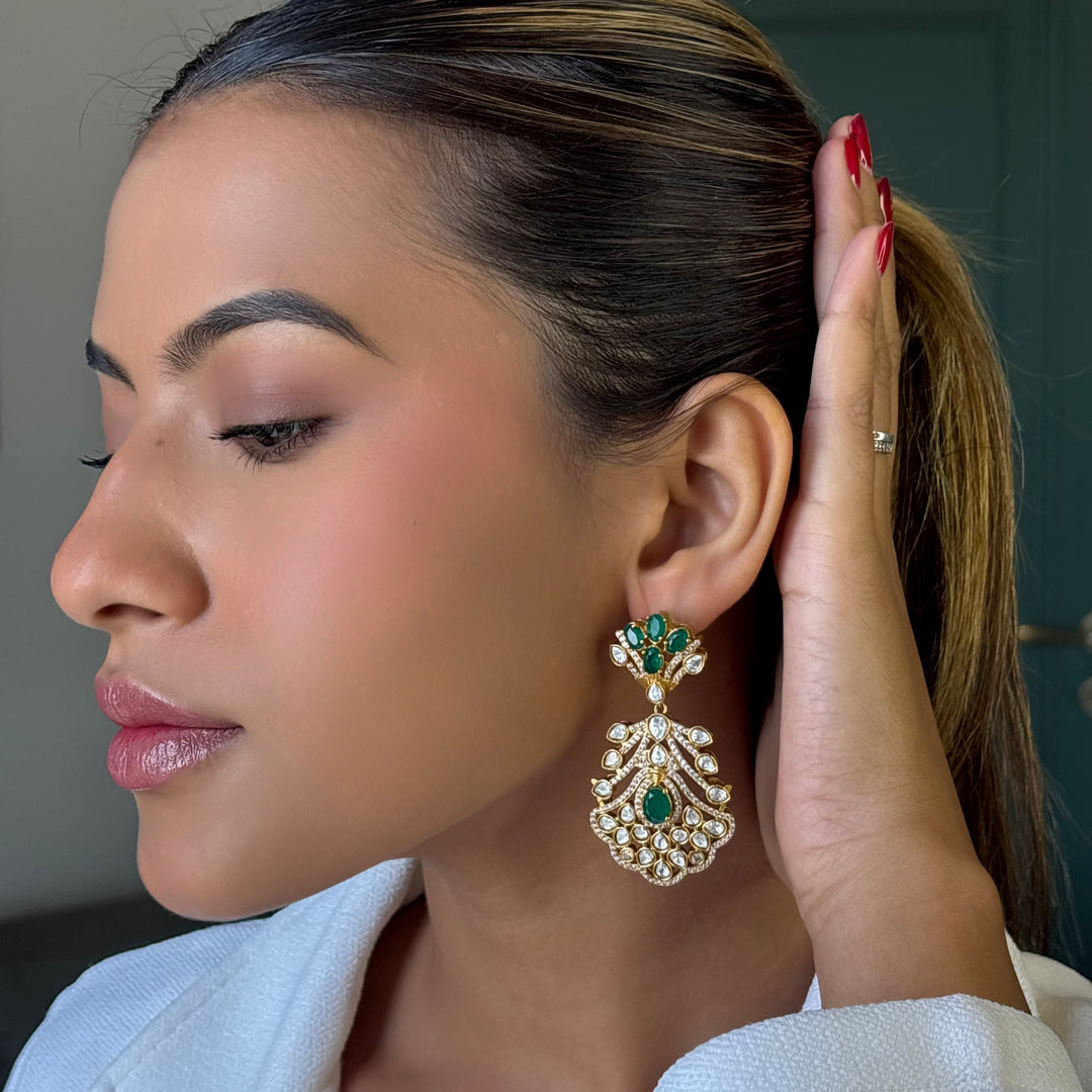 Elegant polki emerald earrings