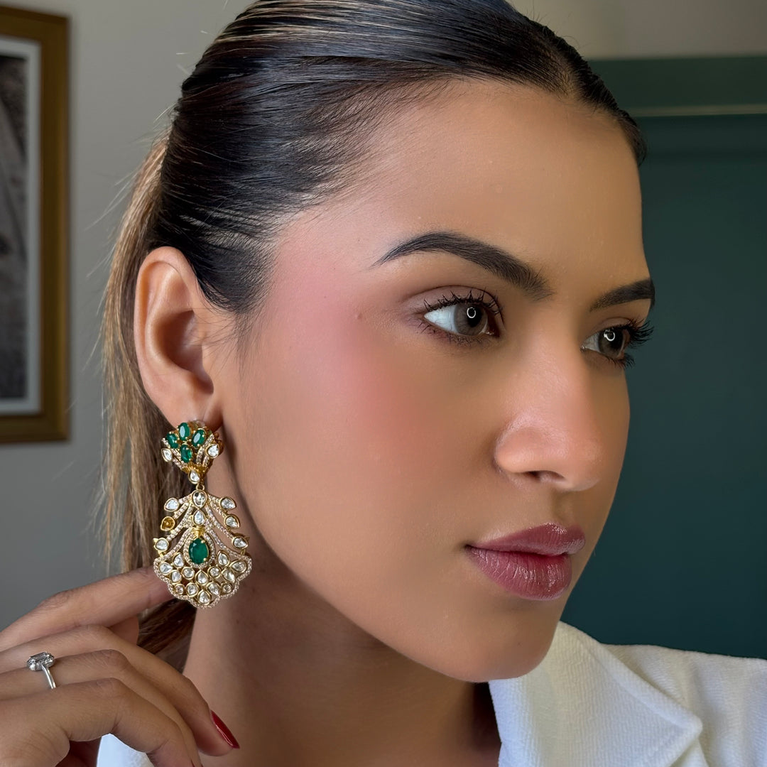Elegant polki emerald earrings