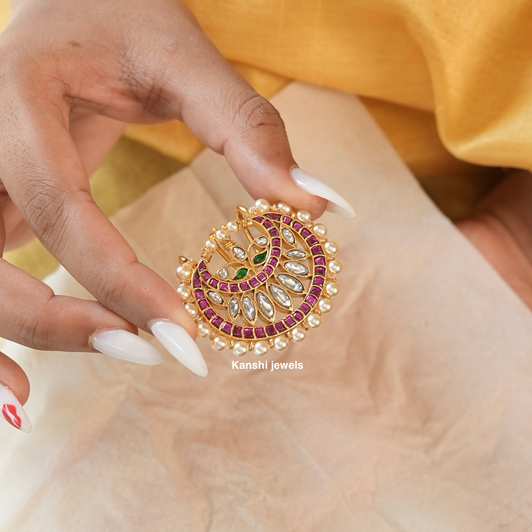 Jadau Handcut Moon Hairpin