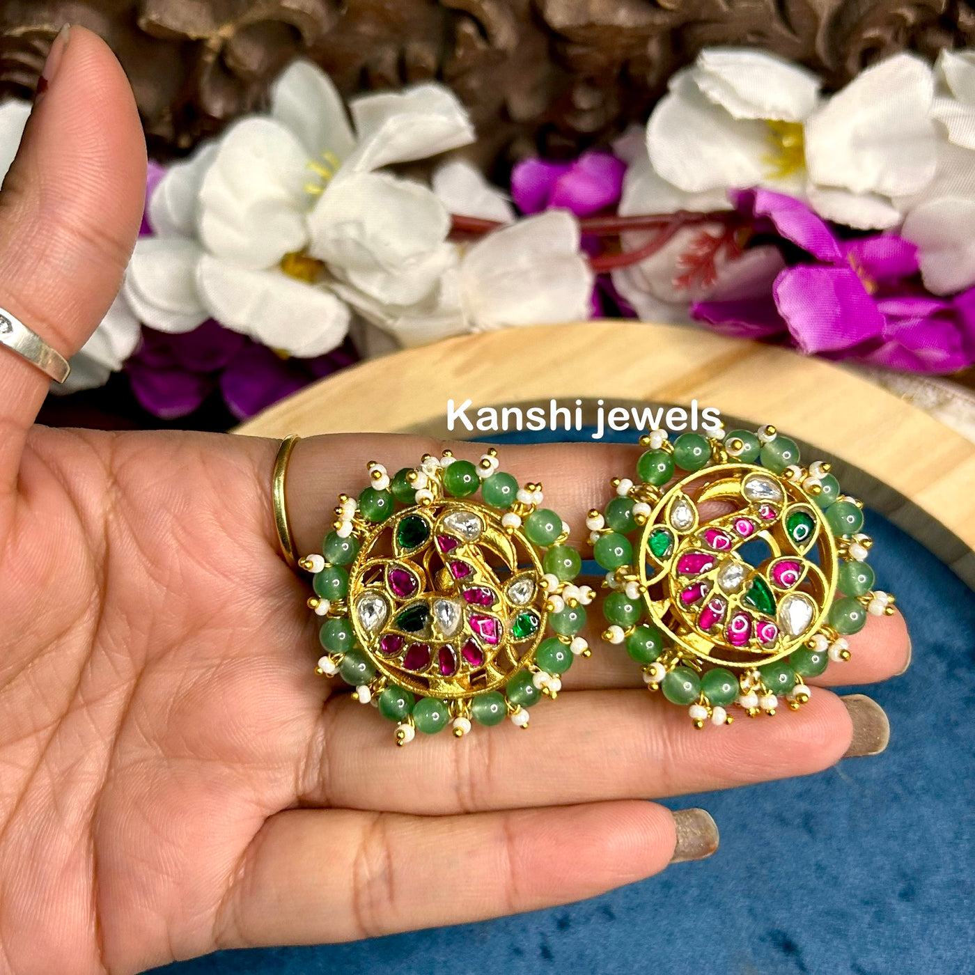 Jadau peacock studs