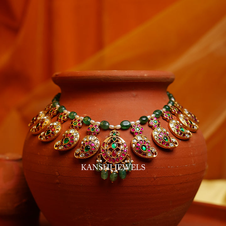 Exquisite jadau fusion mango necklace