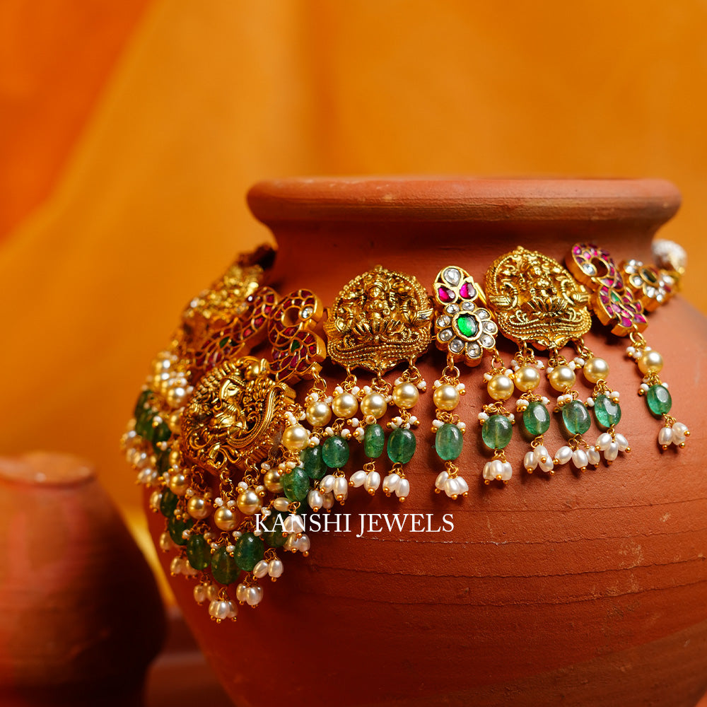 Dulhan gold look nakashi jadau necklace