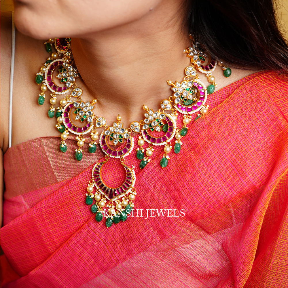 Jadau chand necklace