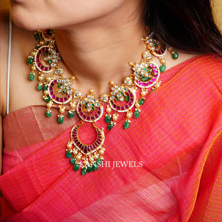 Jadau chand necklace