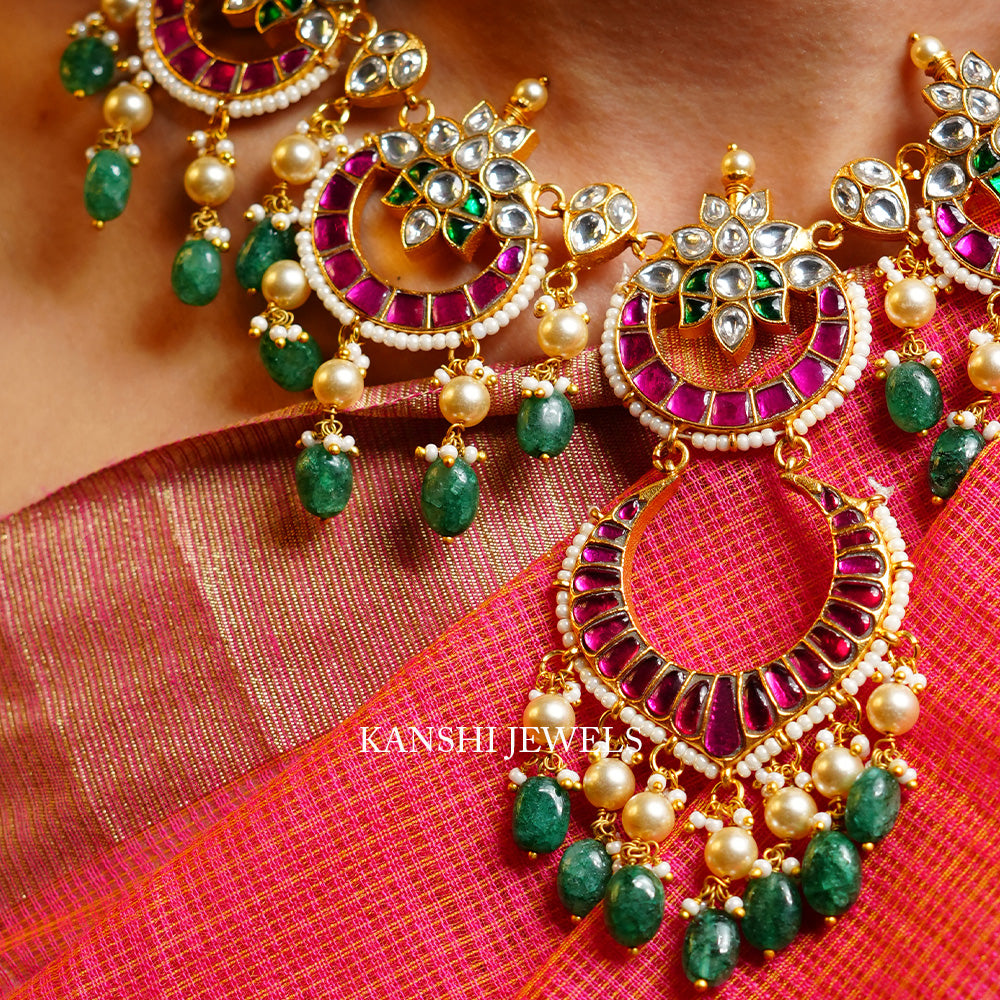 Jadau chand necklace