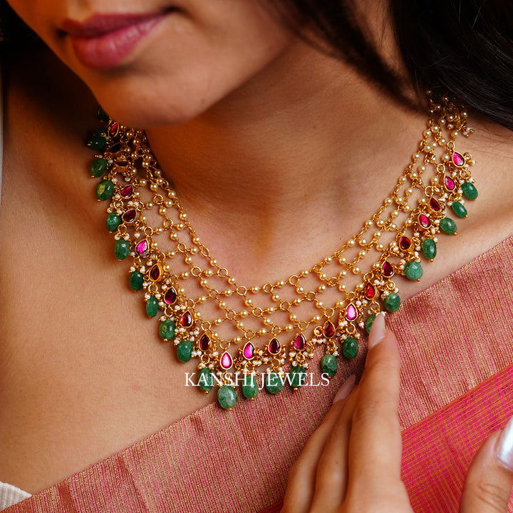 Most elegant swaroski emerald kundan fusion necklace
