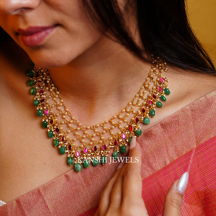 Most elegant swaroski emerald kundan fusion necklace