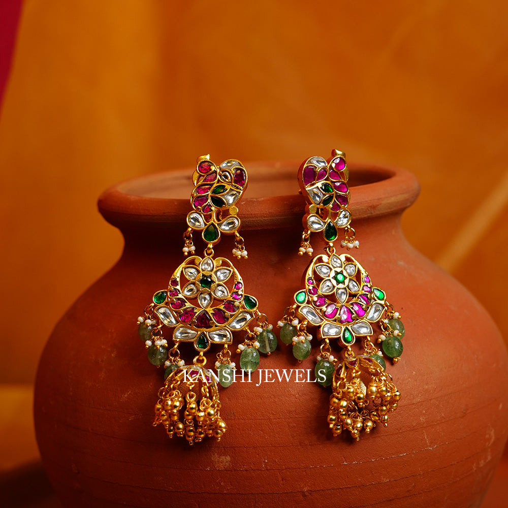 Gold look dulhan jadau jhumkas