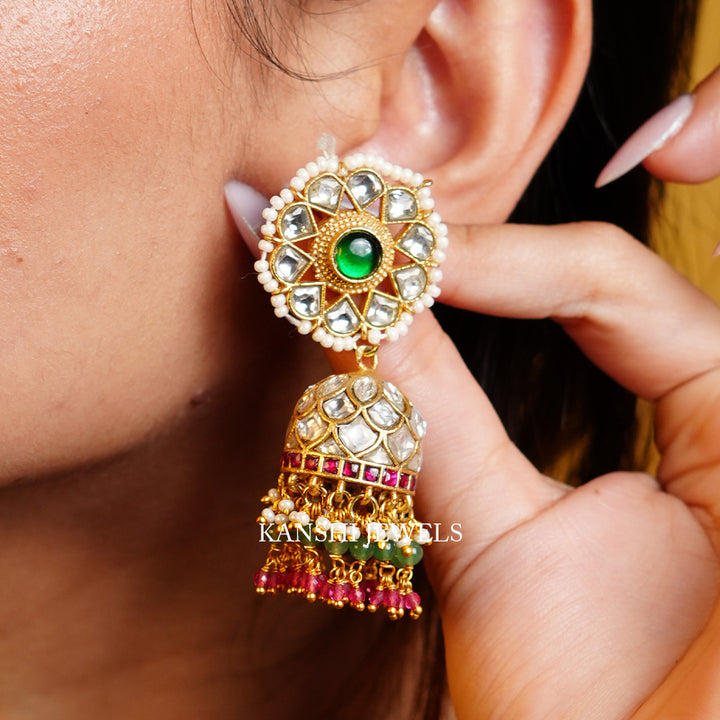 Gold look jadau jhumkas