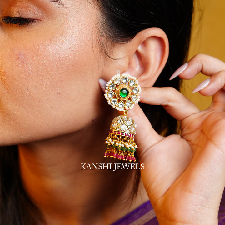 Gold look jadau jhumkas