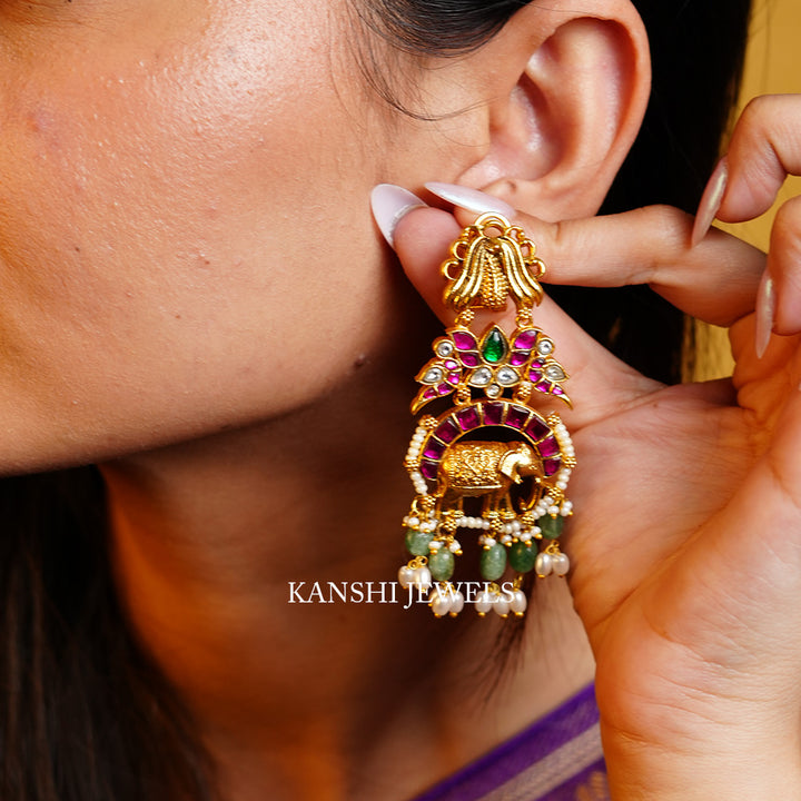 Designer jadau nakashi fusion statement earrings