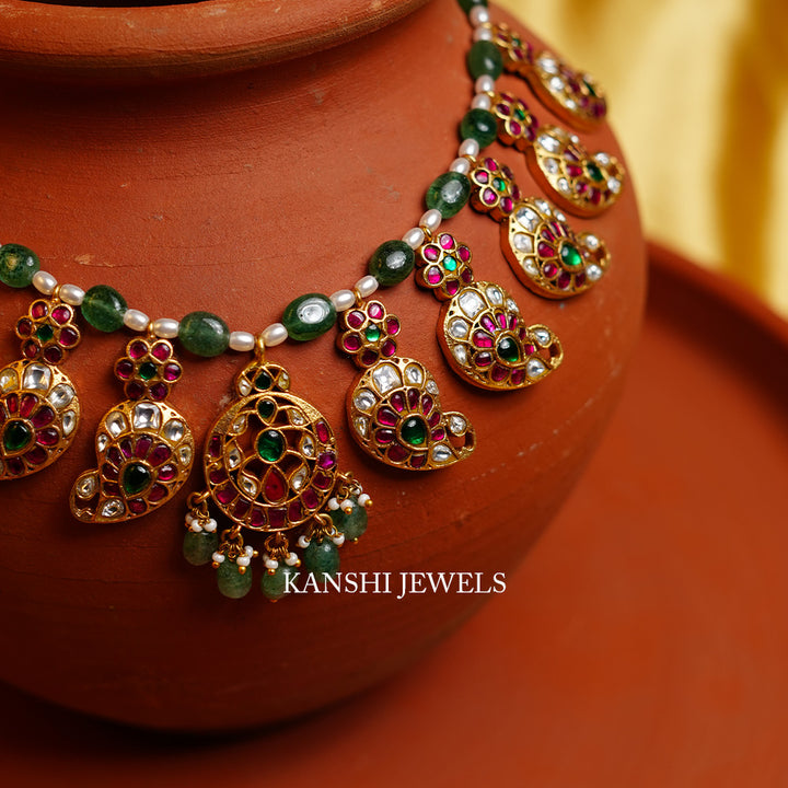 Exquisite jadau fusion mango necklace