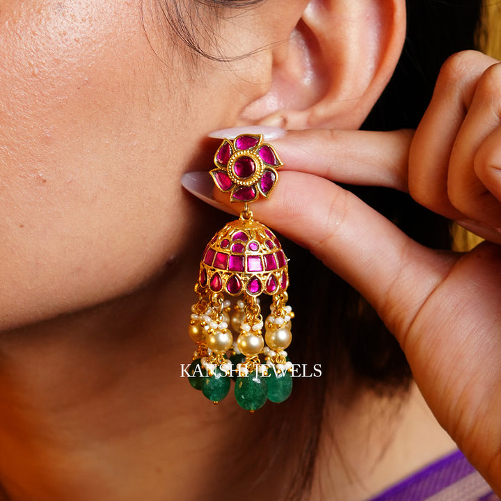 classic gold jadau jhumkas