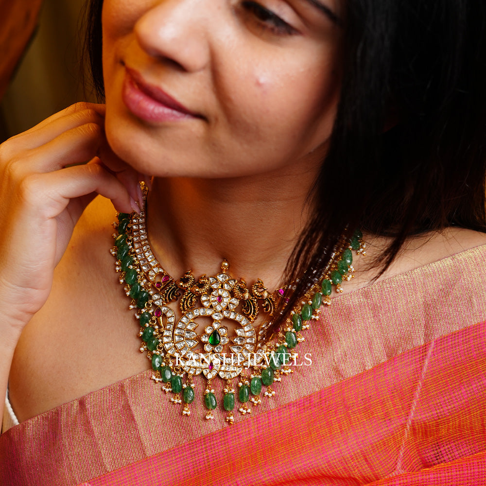 Designer mossanite diamond with nakashi dulhan necklace