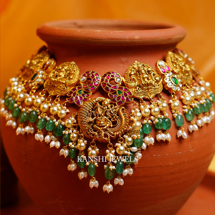 Dulhan gold look nakashi jadau necklace