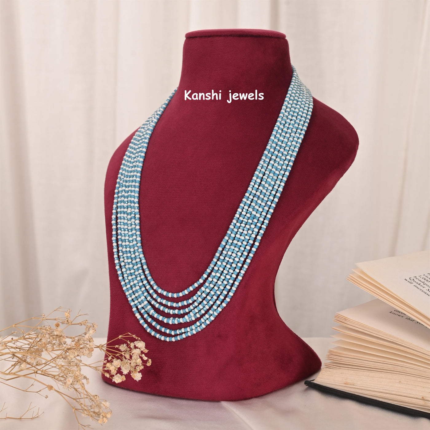 Blue tourmaline mala