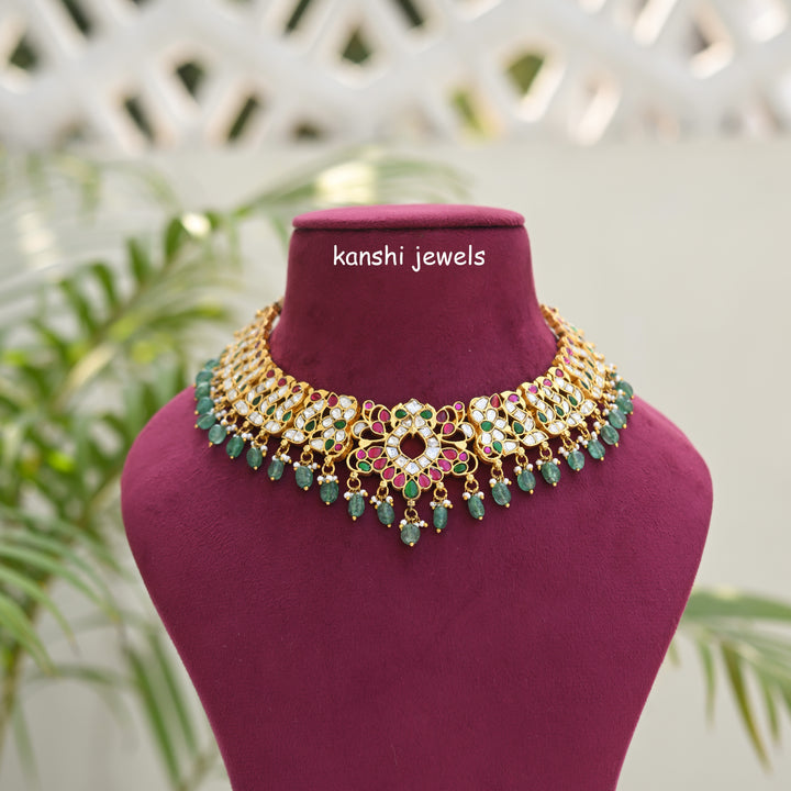 Mossanite kundan fusion necklace