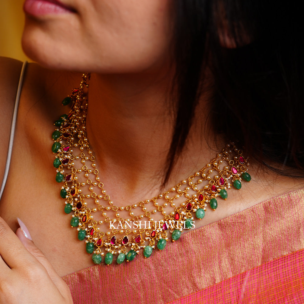 Most elegant swaroski emerald kundan fusion necklace