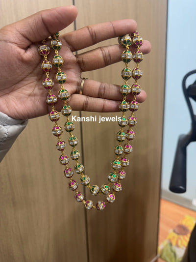 Multi kundan ball double layer necklace