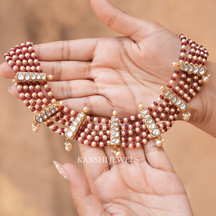 Pearls ruby kundan motives fusion chokar necklace