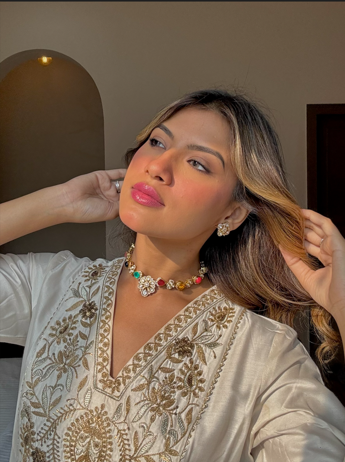 Elegant Navratan diamond fusion set