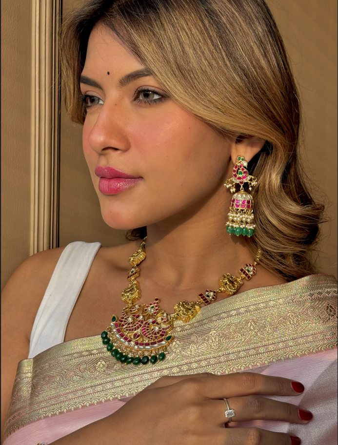 Nakashi antique jadau fusion necklace earrings set