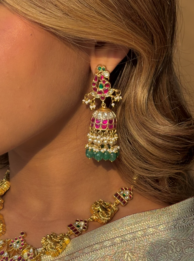 Nakashi antique jadau fusion necklace earrings set