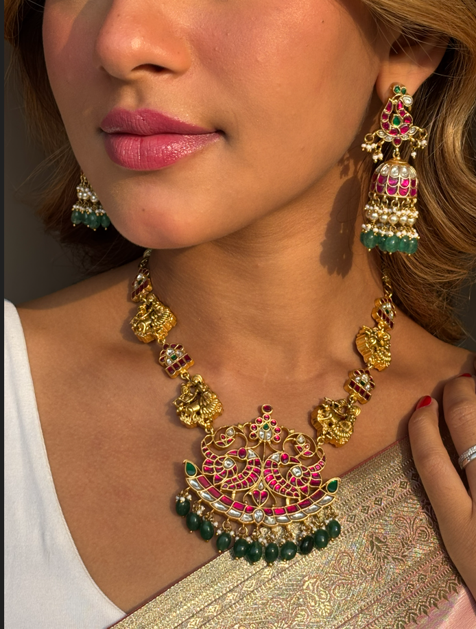 Nakashi antique jadau fusion necklace earrings set