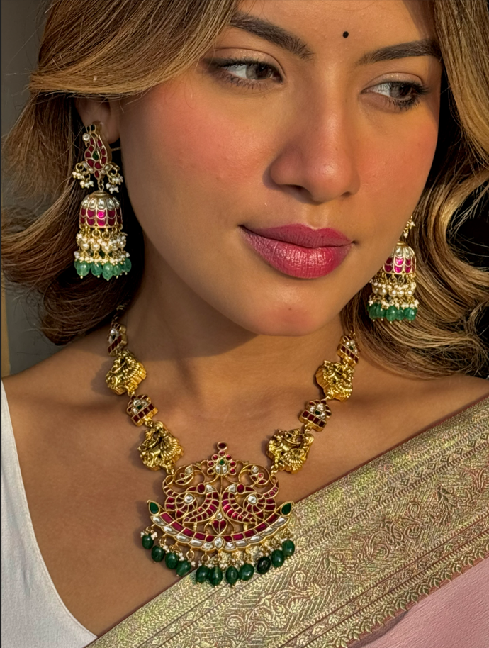 Nakashi antique jadau fusion necklace earrings set