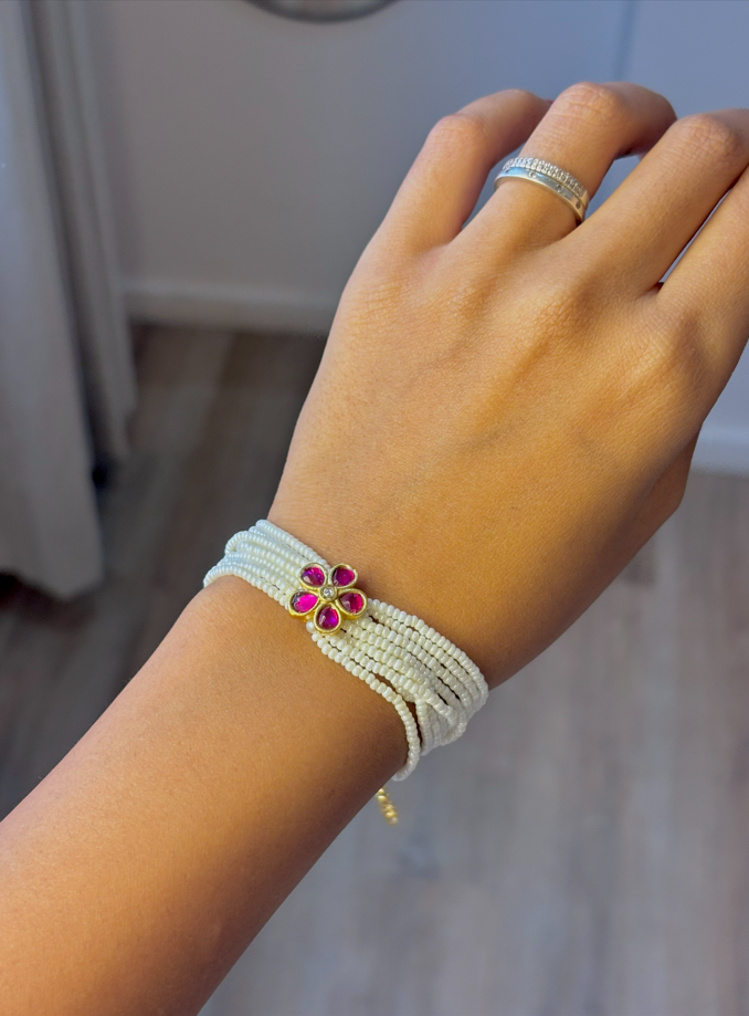 Pearl flower fusion chokar earrings bracelet set