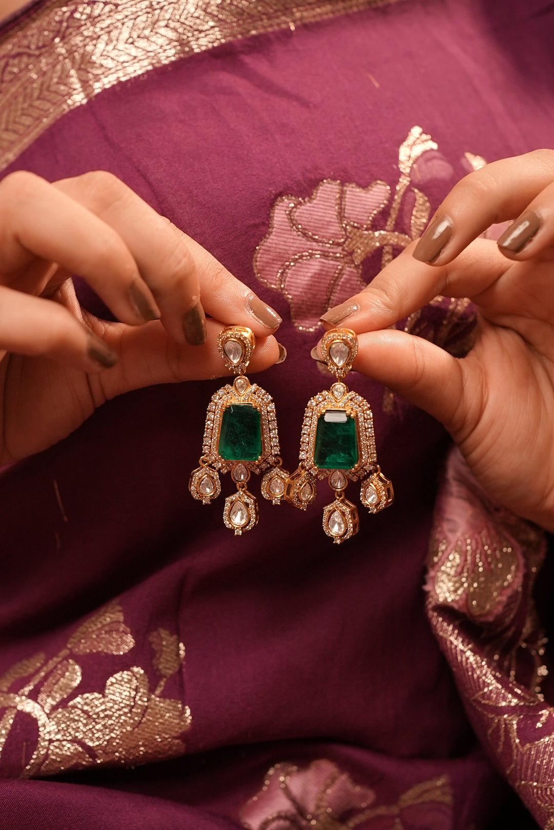 Statement emerald diamond elegant earrings