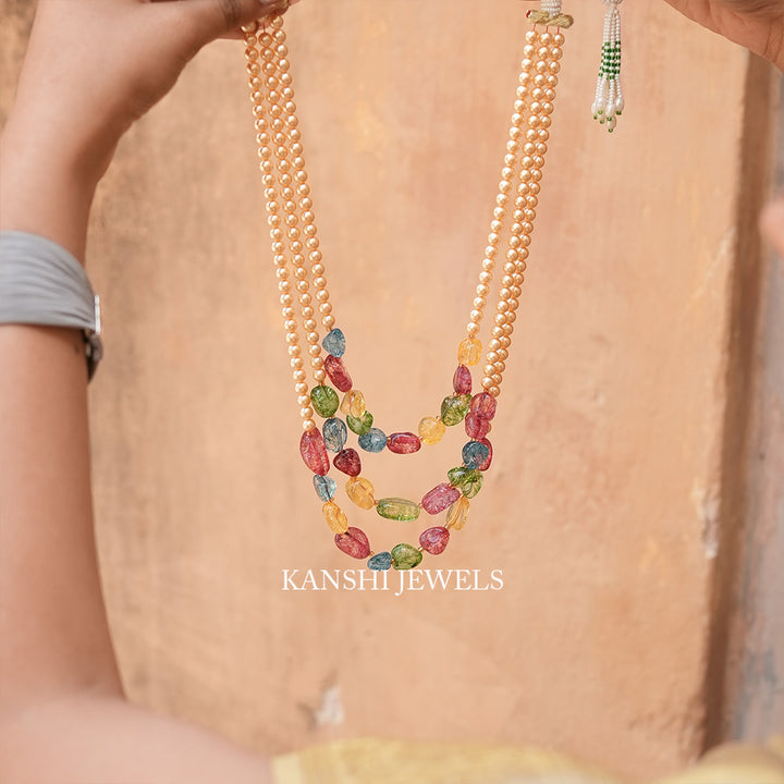 Swaroski pearls multi tumble triple layer necklace