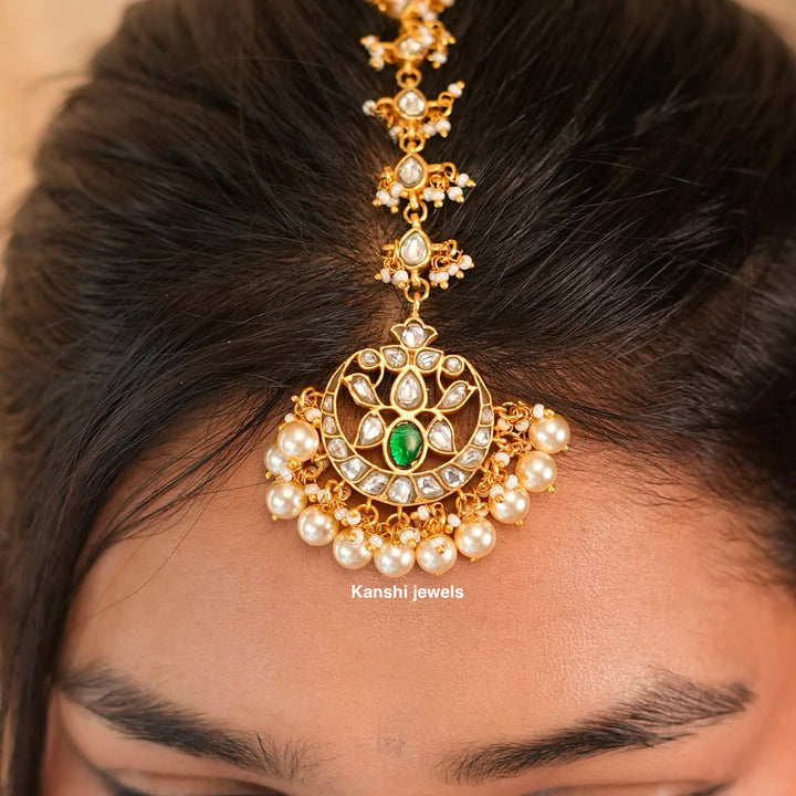White kundan polki elegant maangtika