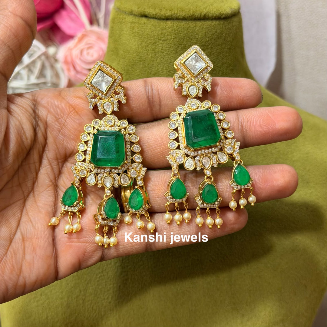Polki Emerald Fusion Diamond Polki Earrings