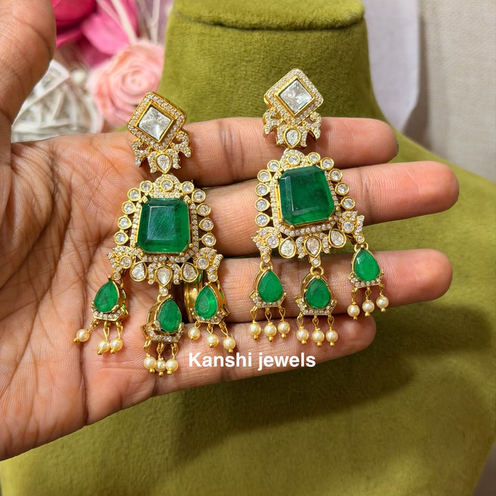 Polki Emerald Fusion Diamond Polki Earrings