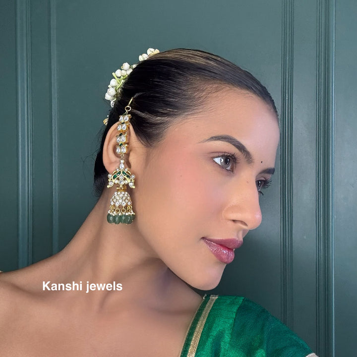 Elegant ear chain combo peacock jhumka