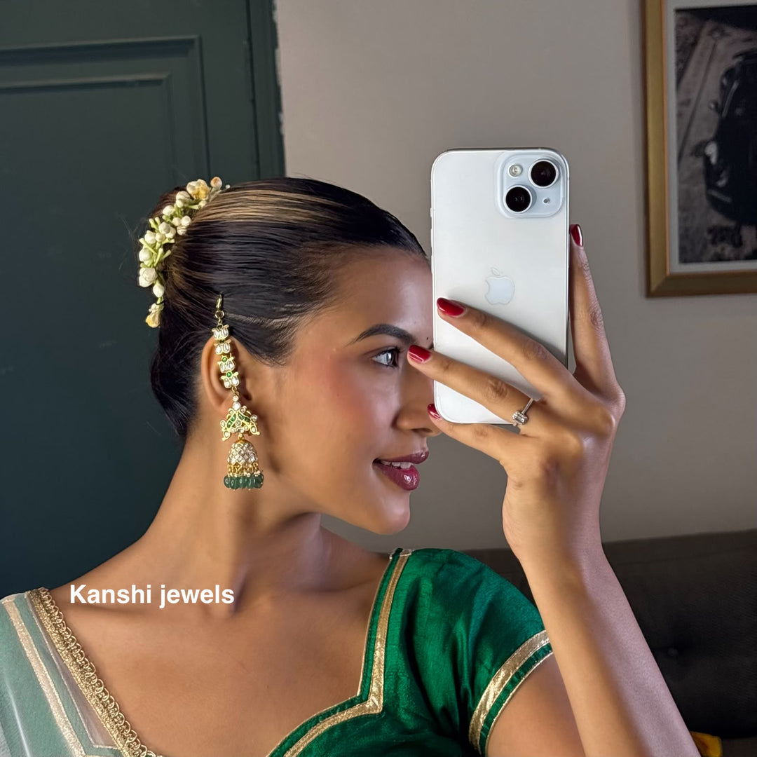 Elegant ear chain combo peacock jhumka